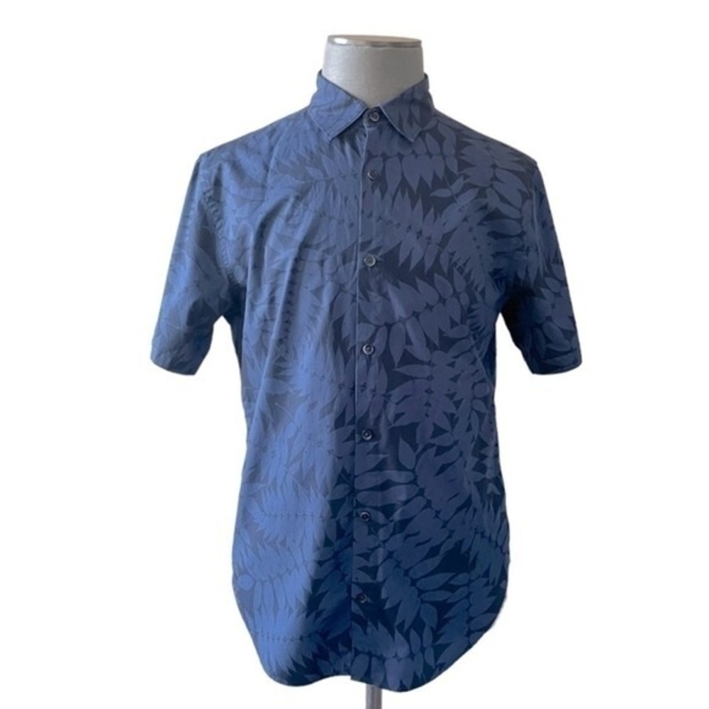Fundamental Coast Men's Blue Westport Tropical Palm Print Shirt L Cotton EXC - Picture 3 of 8